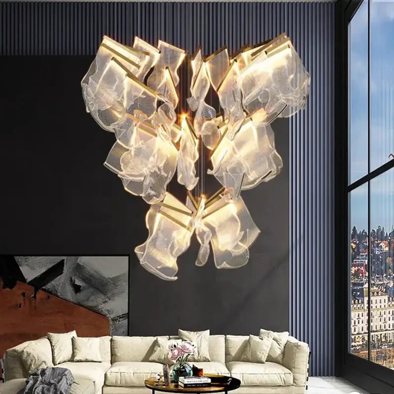 Modern sculptural glass crystal chandelier stair pendant light
