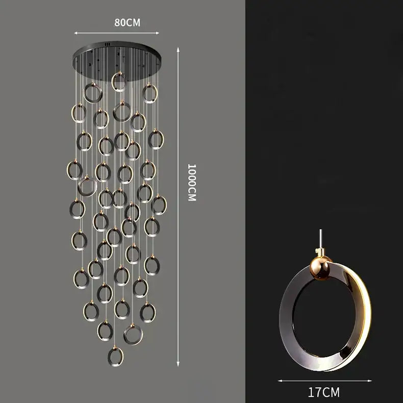 Modern metallic ring cascading crystal chandelier living room light