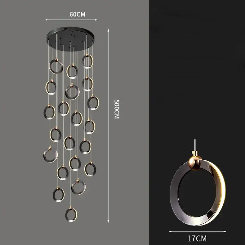 Modern metallic ring cascading crystal chandelier living room light