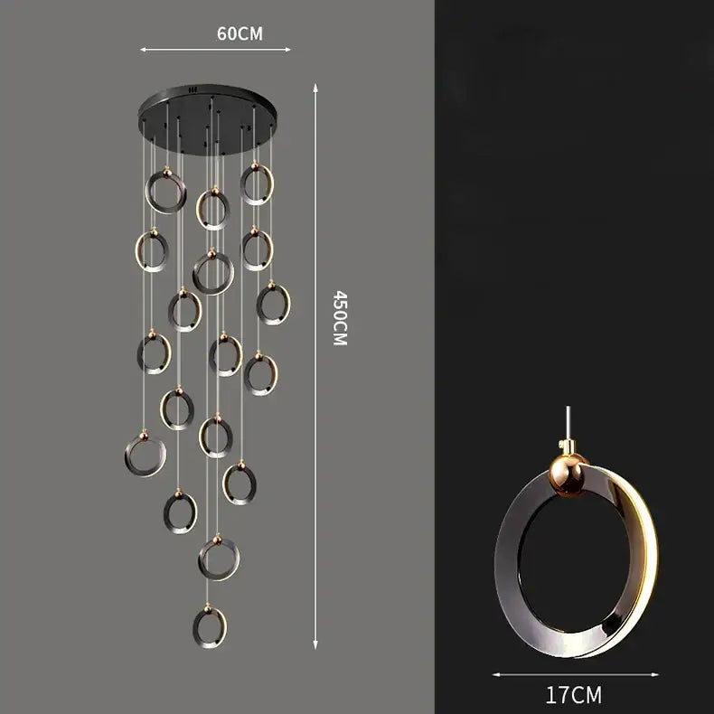 Modern metallic ring cascading crystal chandelier living room light