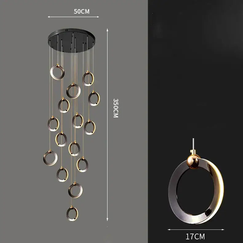 Modern metallic ring cascading crystal chandelier living room light