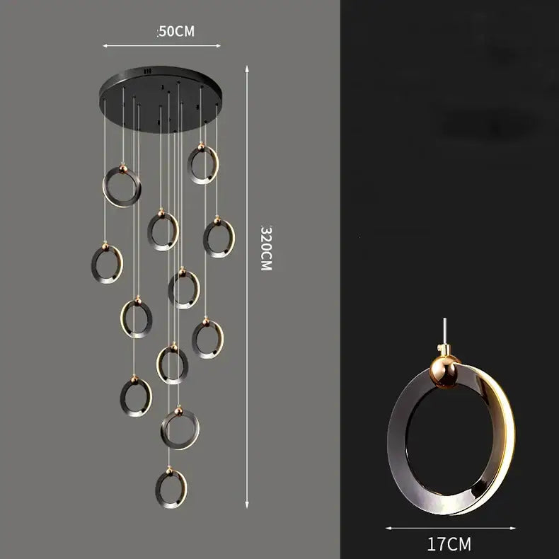 Modern metallic ring cascading crystal chandelier living room light