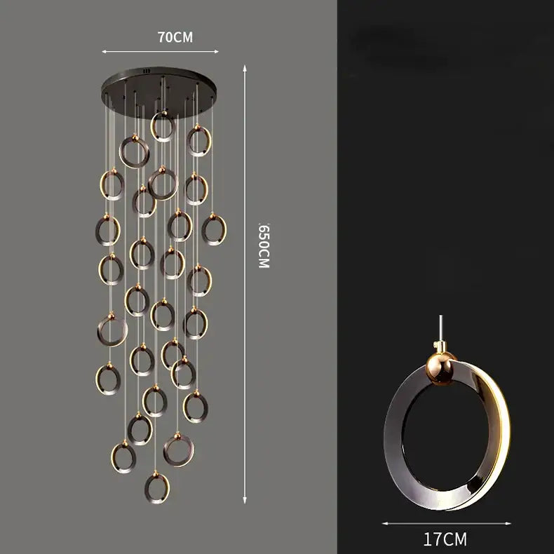 Modern metallic ring cascading crystal chandelier living room light