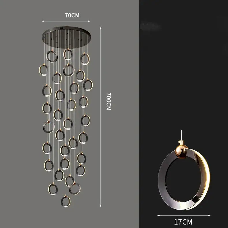 Modern metallic ring cascading crystal chandelier living room light