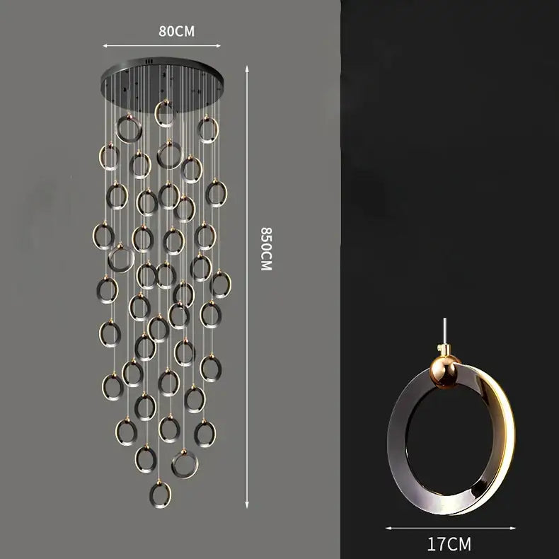 Modern metallic ring cascading crystal chandelier living room light