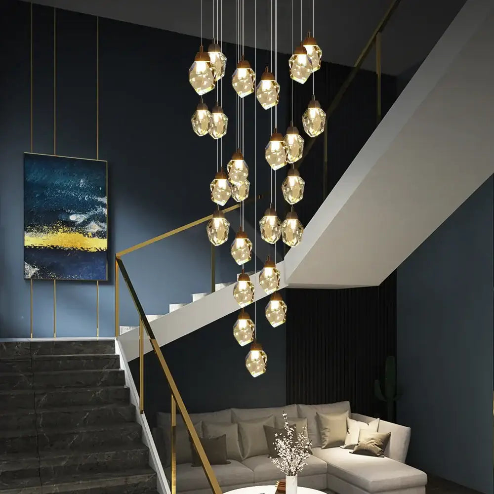Modern brass crystal chandelier staircase pendant lamp living room