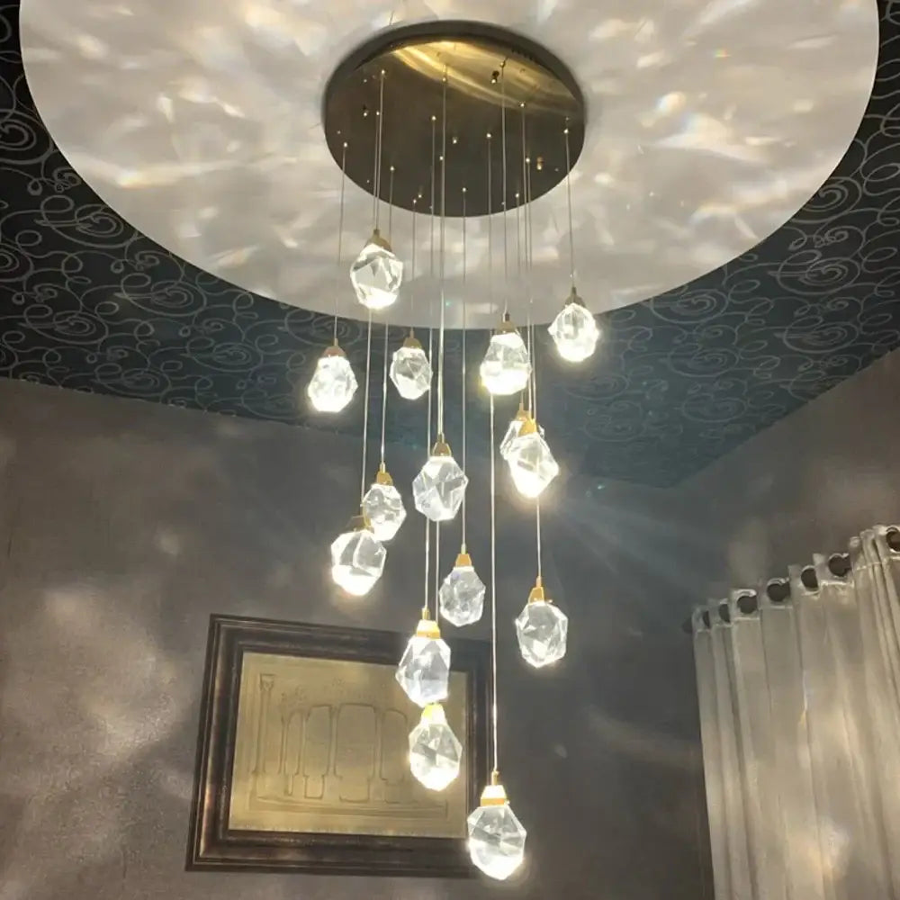 Modern brass crystal chandelier staircase pendant lamp living room
