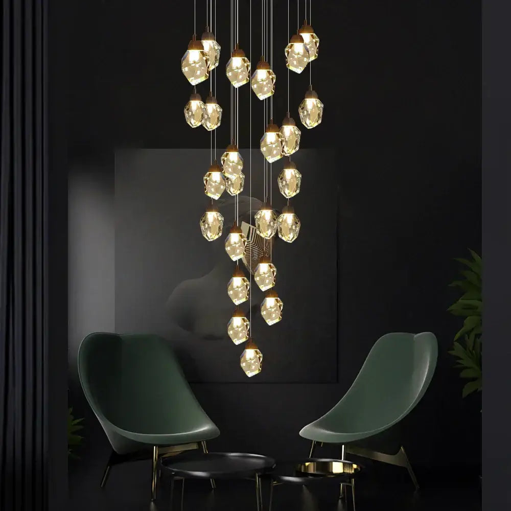 Modern brass crystal chandelier staircase pendant lamp living room