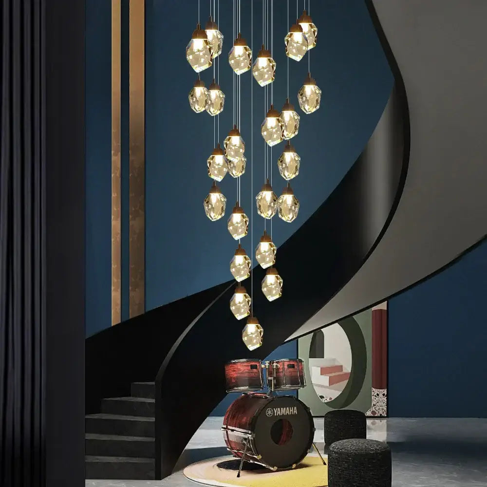 Modern brass crystal chandelier staircase pendant lamp living room