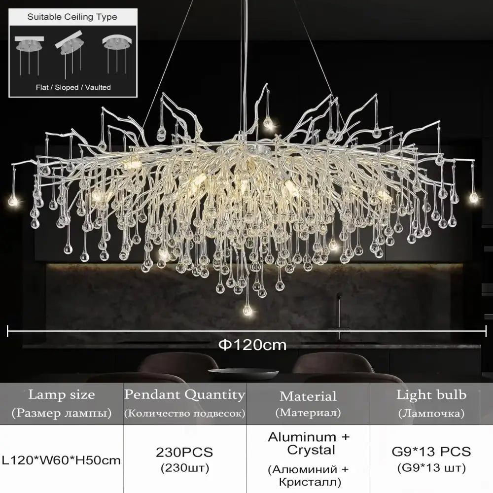 Modern aluminum raindrop crystal chandelier dining room light fixture