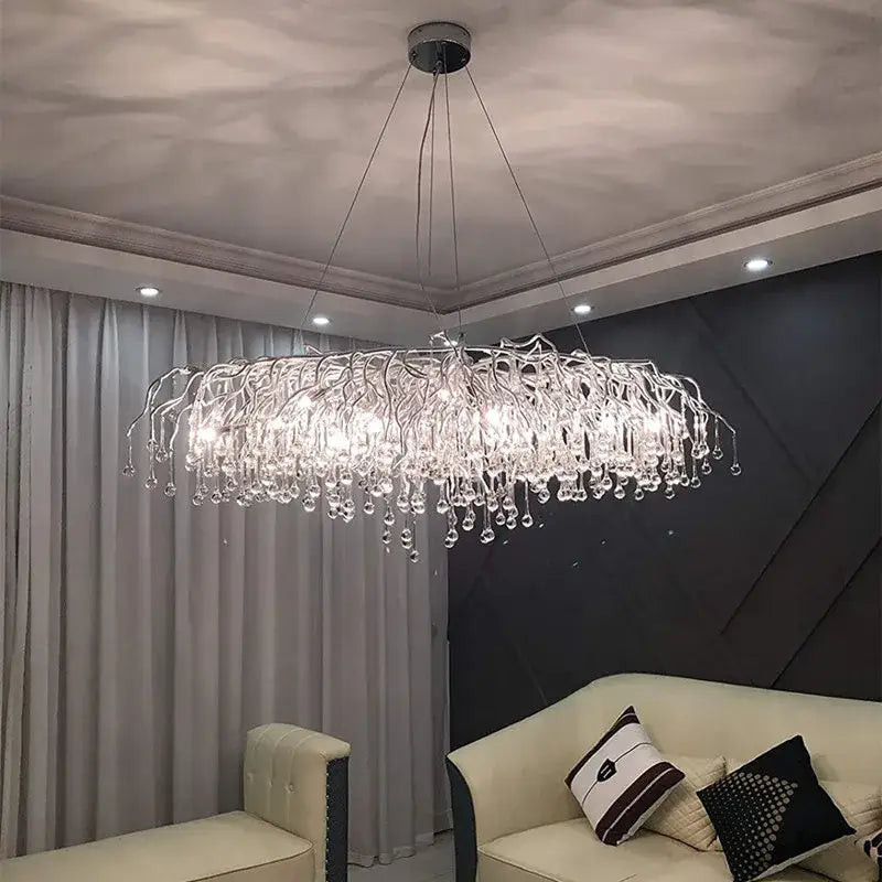 Modern aluminum raindrop crystal chandelier dining room light fixture