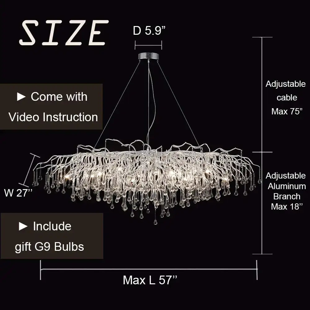 Modern aluminum raindrop crystal chandelier dining room light fixture