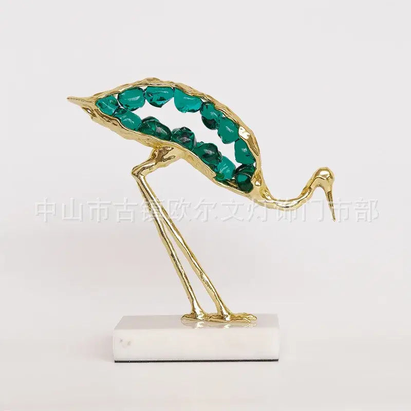 Decorbites crystal crane sculpture teal & gold living room figurine