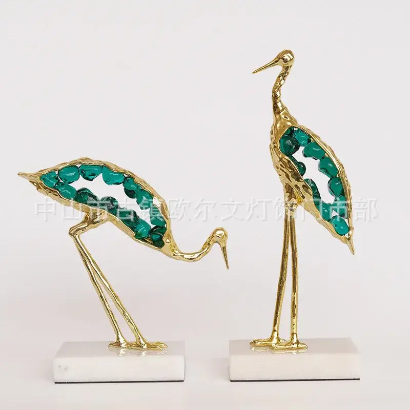 Decorbites crystal crane sculpture teal & gold living room figurine