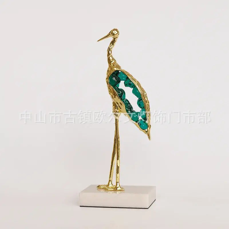 Decorbites crystal crane sculpture teal & gold living room figurine