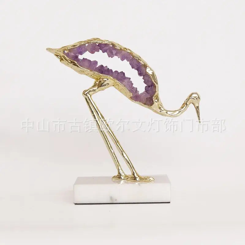 Decorbites crystal crane sculpture teal & gold living room figurine