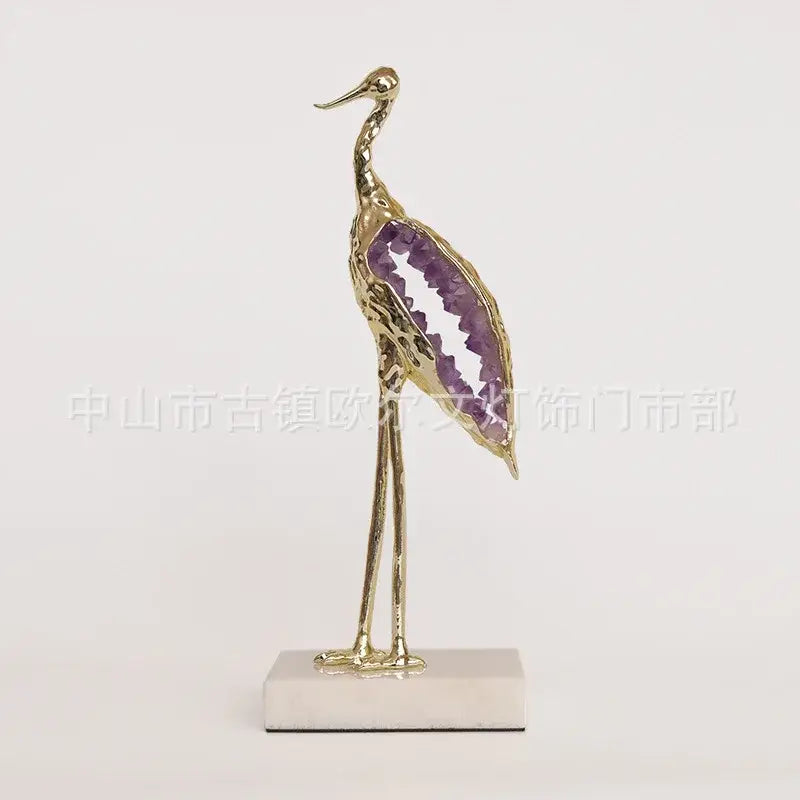 Decorbites crystal crane sculpture teal & gold living room figurine