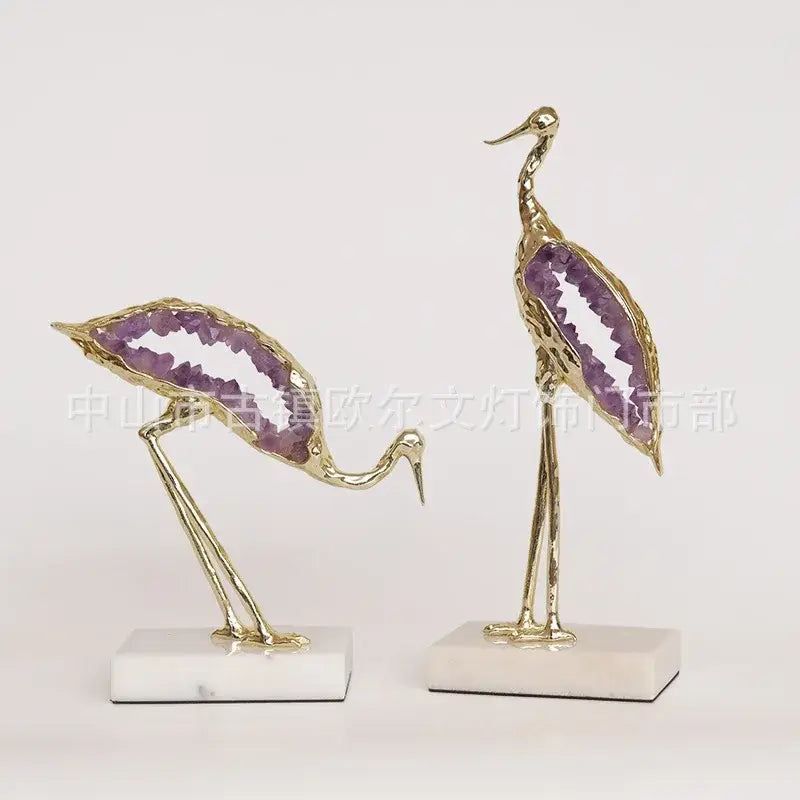 Decorbites crystal crane sculpture teal & gold living room figurine