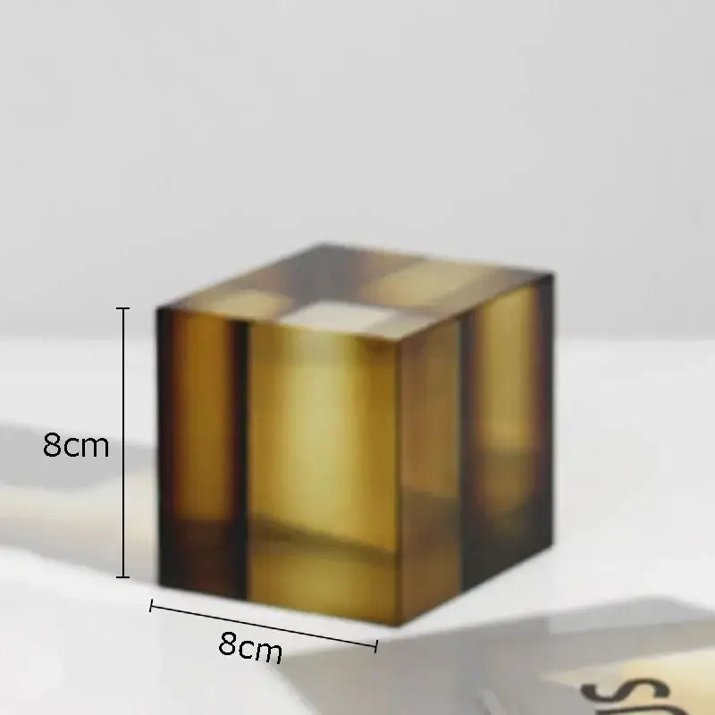 Decorbites crystal cube golden translucent sculpture living room decor