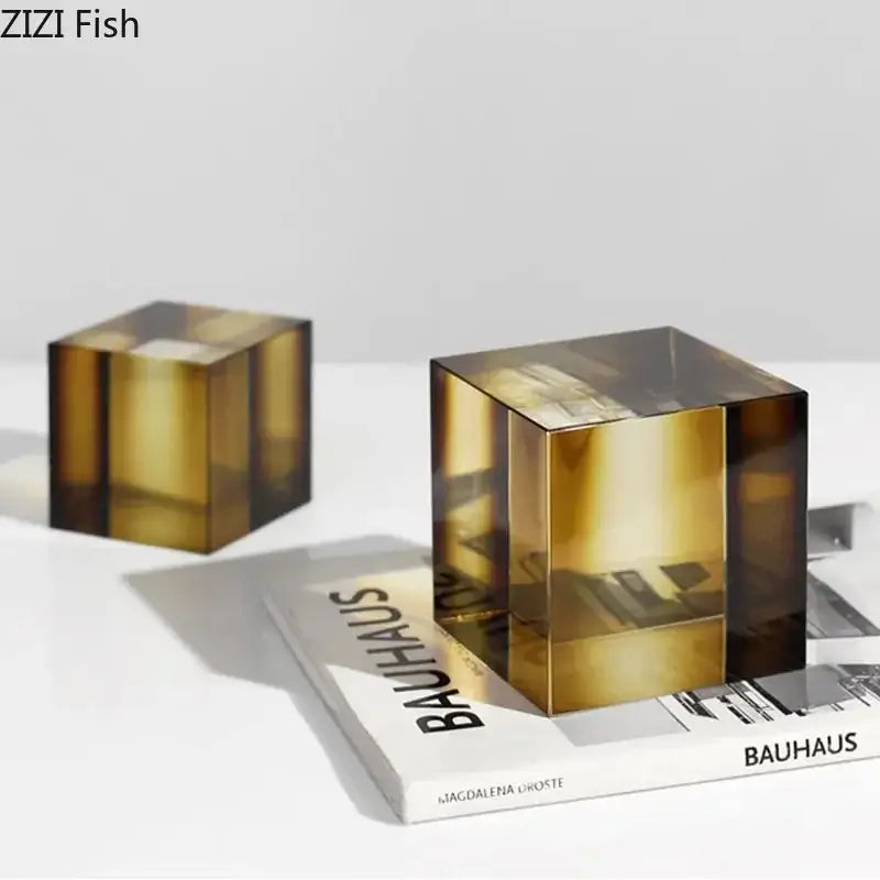 Decorbites crystal cube golden translucent sculpture living room decor