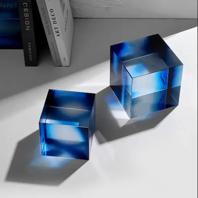 Decorbites crystal cube golden translucent sculpture living room decor
