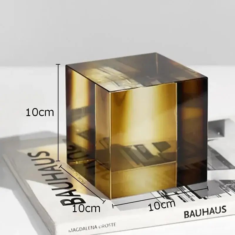 Decorbites crystal cube golden translucent sculpture living room decor