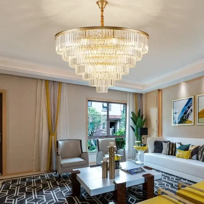 Decorbites crystal gold chandelier black & amber living room light