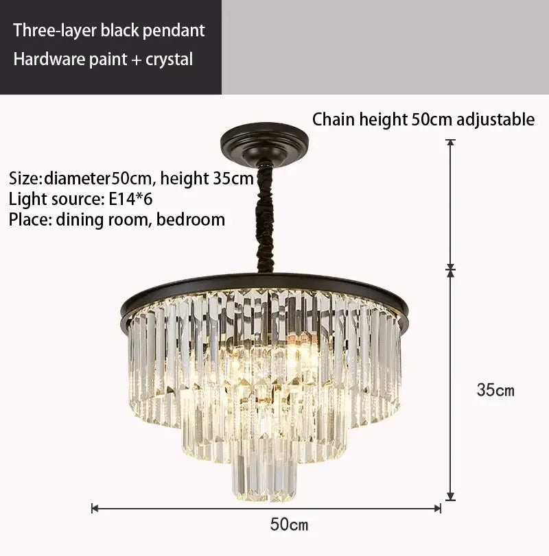 Decorbites crystal gold chandelier black & amber living room light