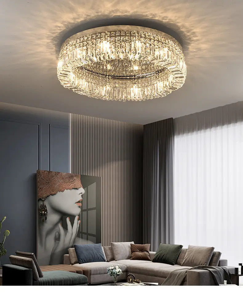 Modern gold multi tier crystal led ceiling light dining room