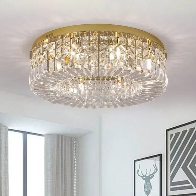 Modern gold multi tier crystal led ceiling light dining room