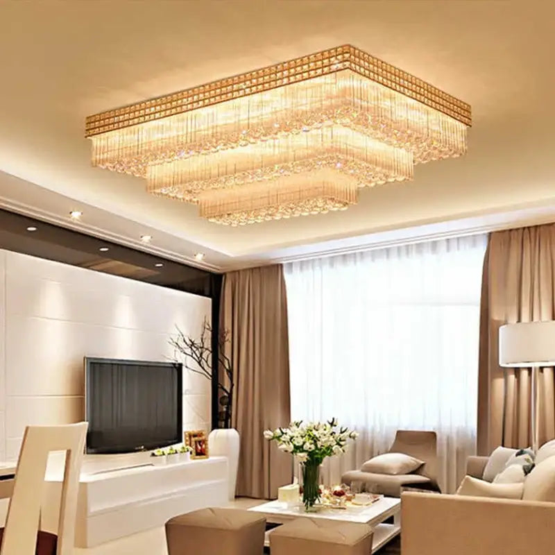 Decorbites crystal led chandelier gold tiered lamp for living room