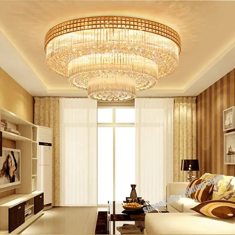 Decorbites crystal led chandelier gold tiered lamp for living room