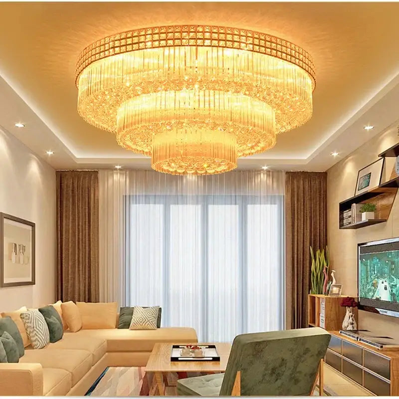 Decorbites crystal led chandelier gold tiered lamp for living room