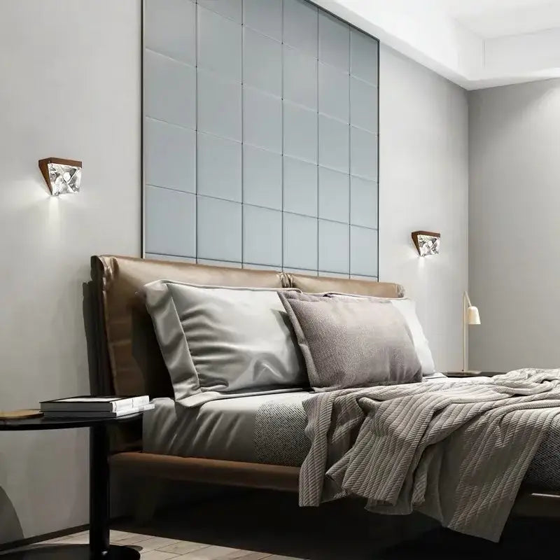 Modern gold crystal led wall sconce bedroom geometric light