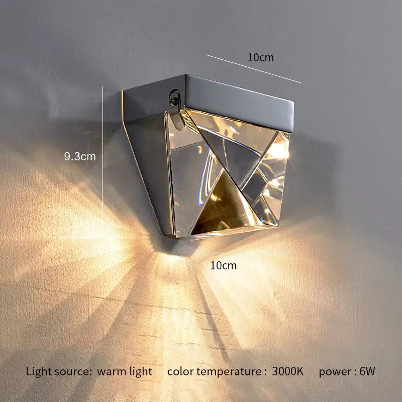 Modern gold crystal led wall sconce bedroom geometric light