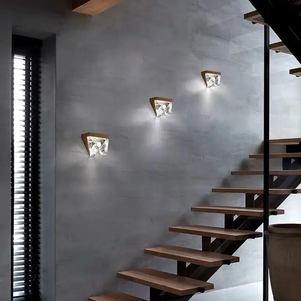 Modern gold crystal led wall sconce bedroom geometric light
