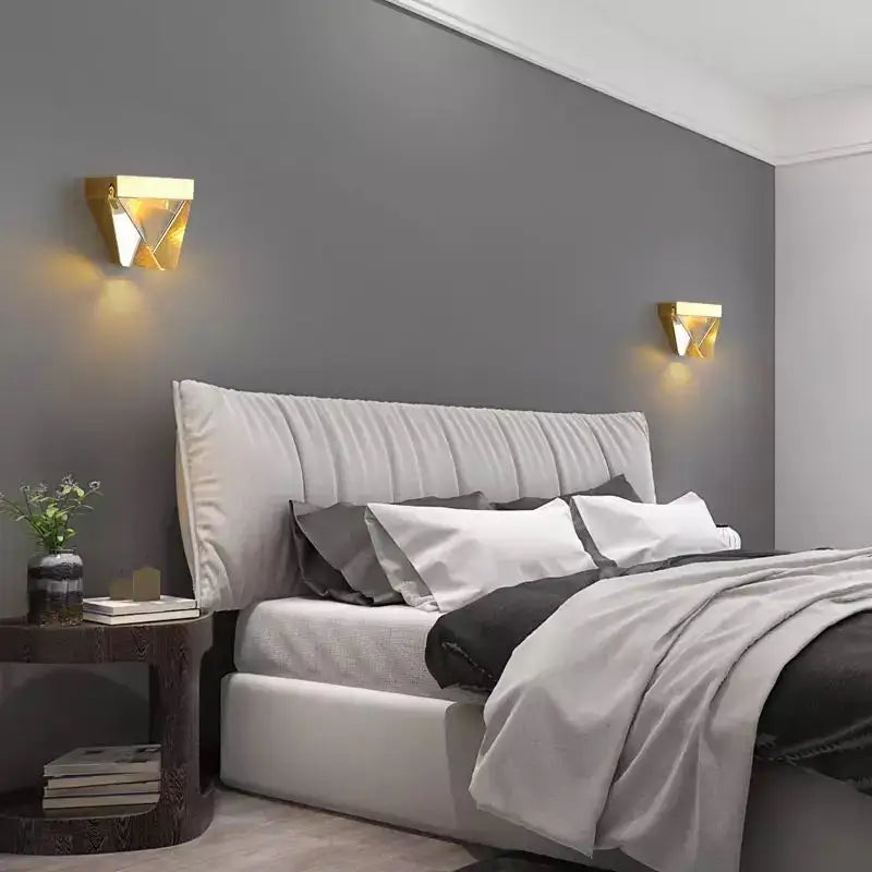 Modern gold crystal led wall sconce bedroom geometric light