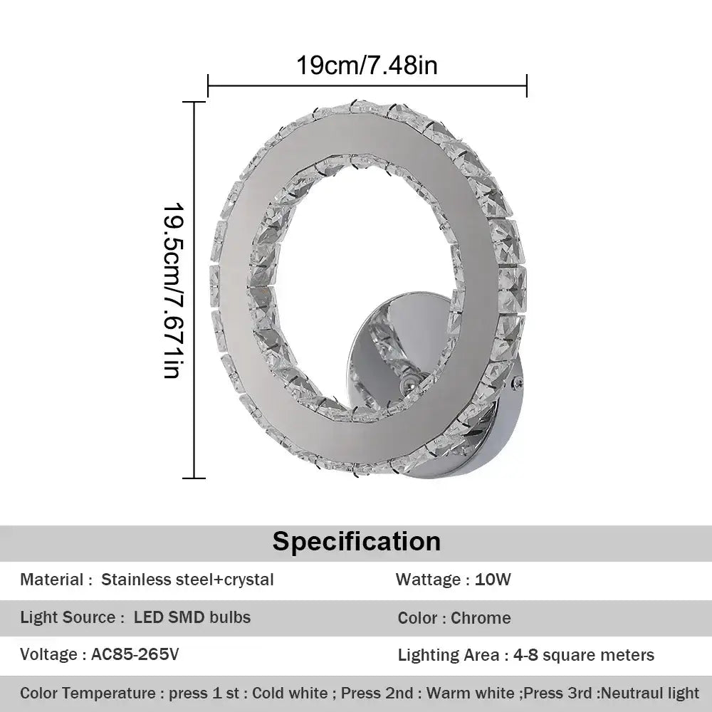 Modern heart crystal led wall sconce bedroom light