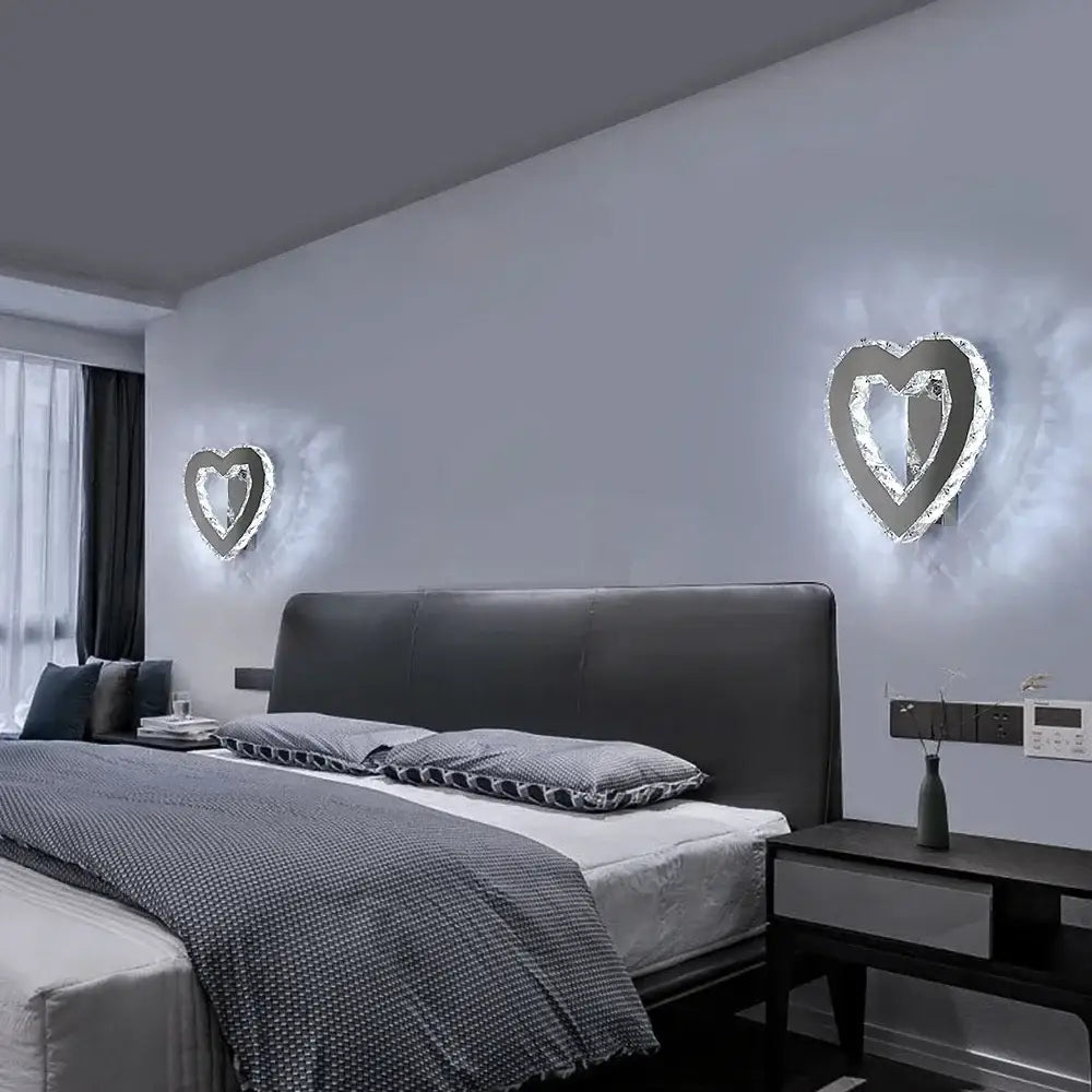 Modern heart crystal led wall sconce bedroom light