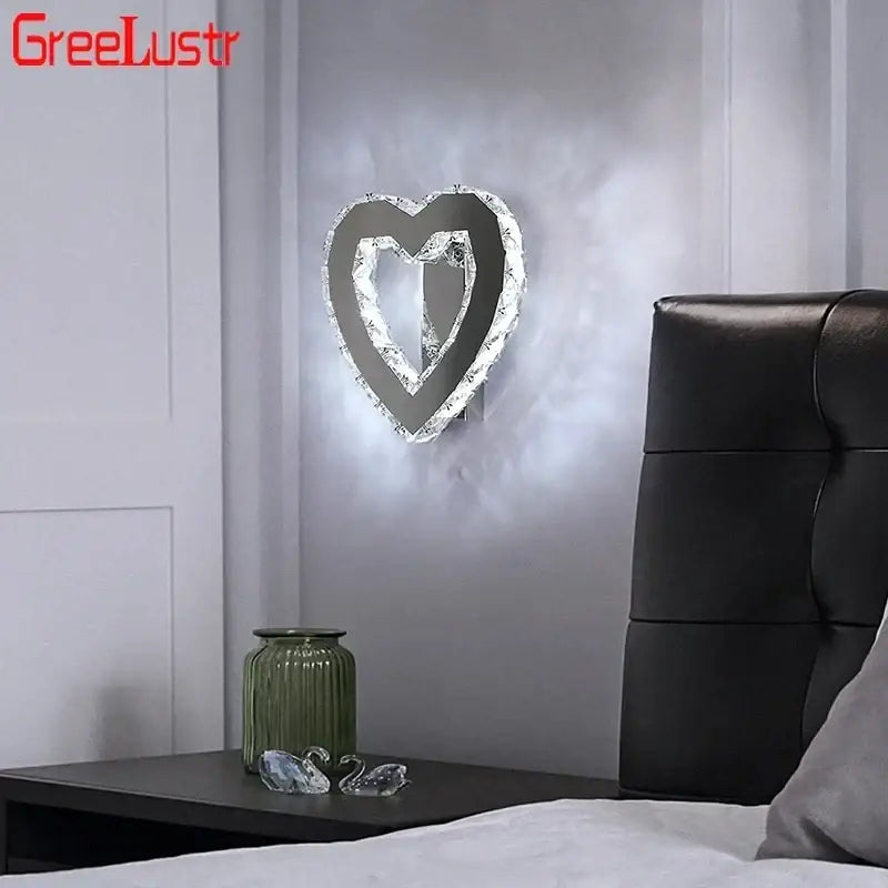 Modern heart crystal led wall sconce bedroom light