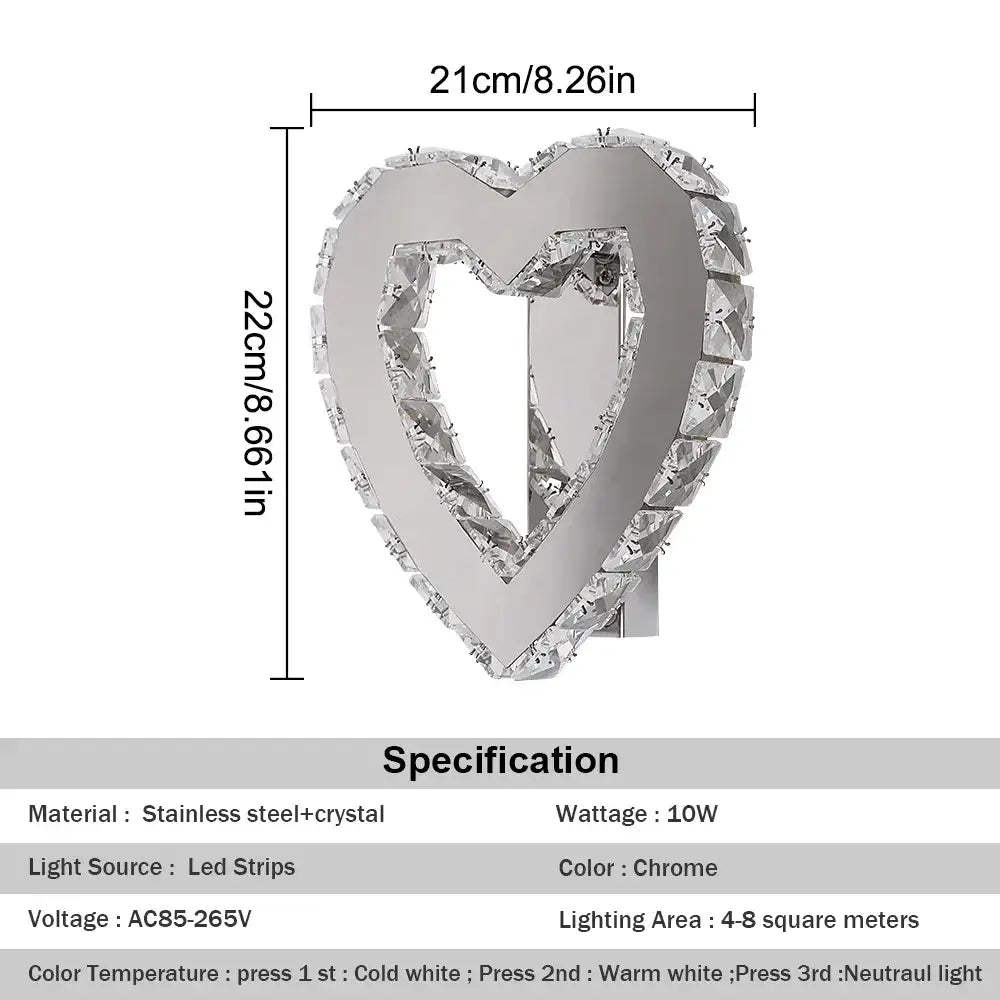 Modern heart crystal led wall sconce bedroom light