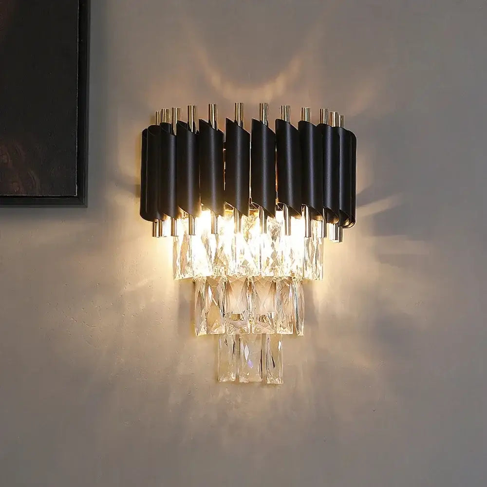 Modern black crystal led wall sconces for bedroom lighting