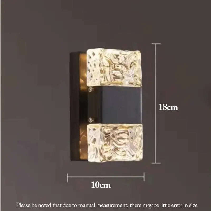 Modern textured glass led wall sconces in chrome black & gold bedroom