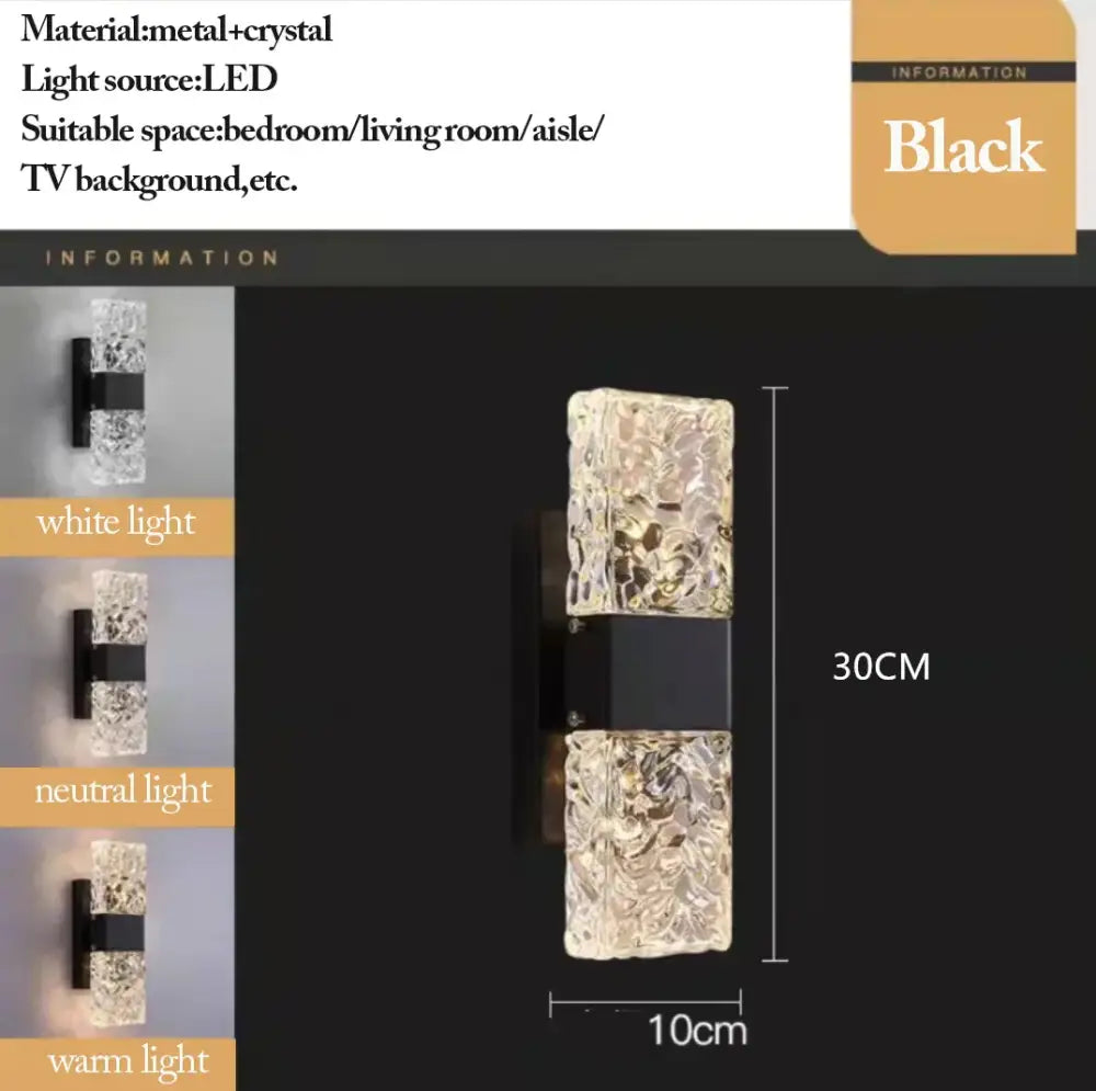 Modern textured glass led wall sconces in chrome black & gold bedroom