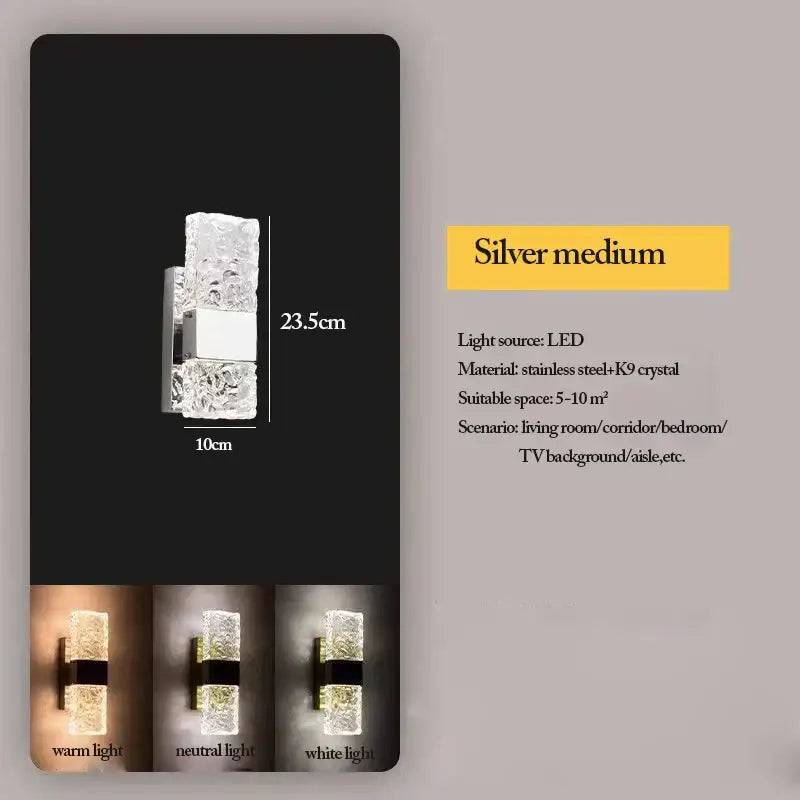Modern textured glass led wall sconces in chrome black & gold bedroom