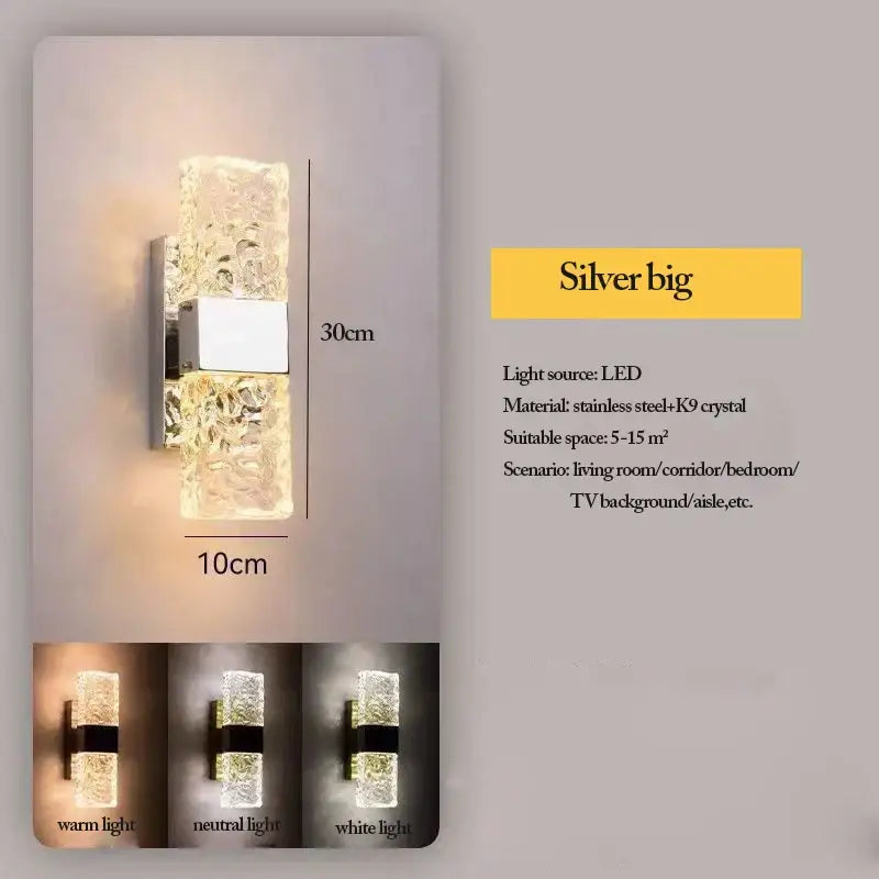 Modern textured glass led wall sconces in chrome black & gold bedroom