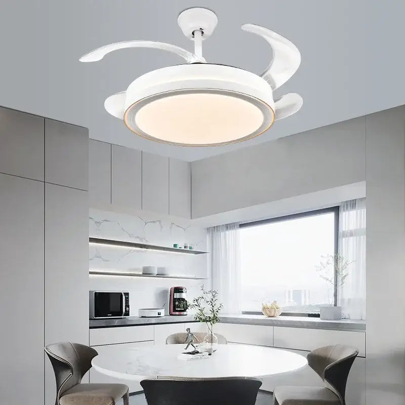 Modern white crystal light ceiling fan – bedroom integrated led