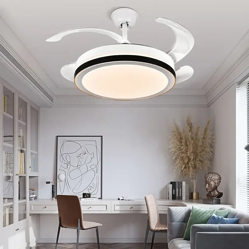 Modern white crystal light ceiling fan – bedroom integrated led