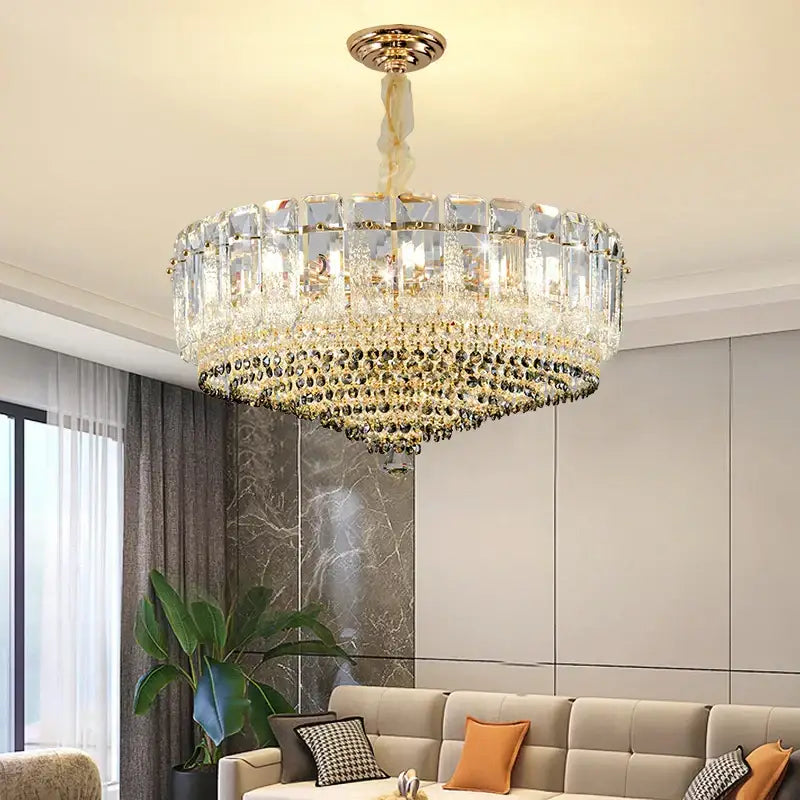 Modern gold tiered crystal light chandelier dining room