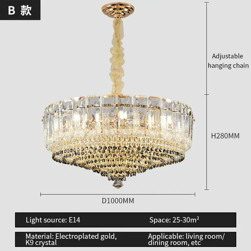 Modern gold tiered crystal light chandelier dining room